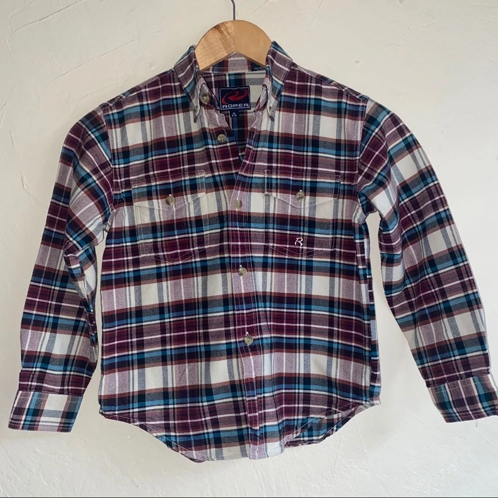 Roper Boys Plaid Shirt Size M 8 10 Fall EUC - Picture 1 of 3